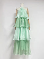 Melani Green Halter Layered Maxi Dress Flowering Girl