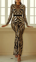 Bionda Gold Sequin Long Sleeve Maxi Dress Flowering Girl