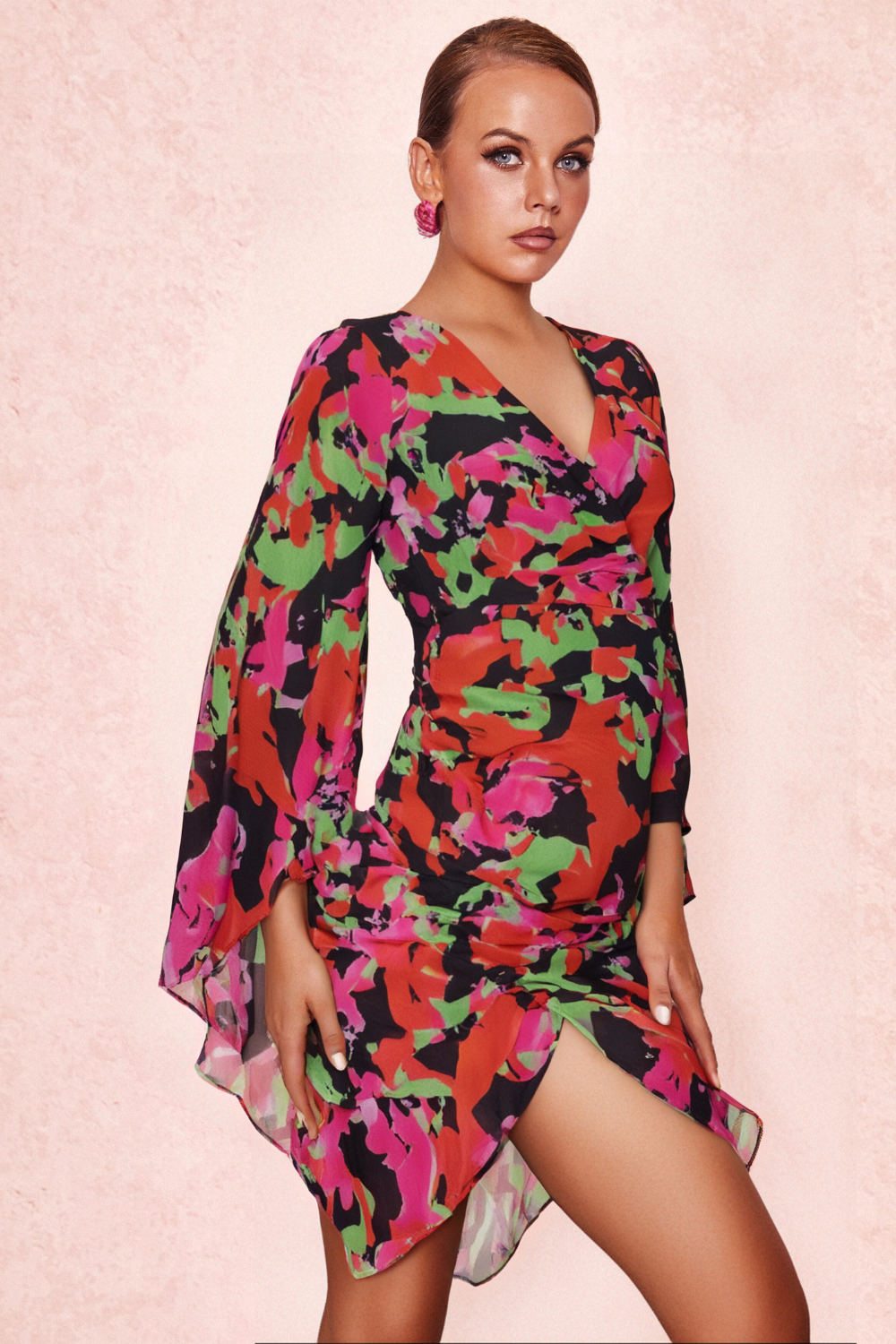 Printed Ruffle Mesh Dress Flowering Girl