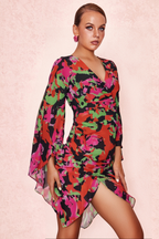 Printed Ruffle Mesh Dress Flowering Girl