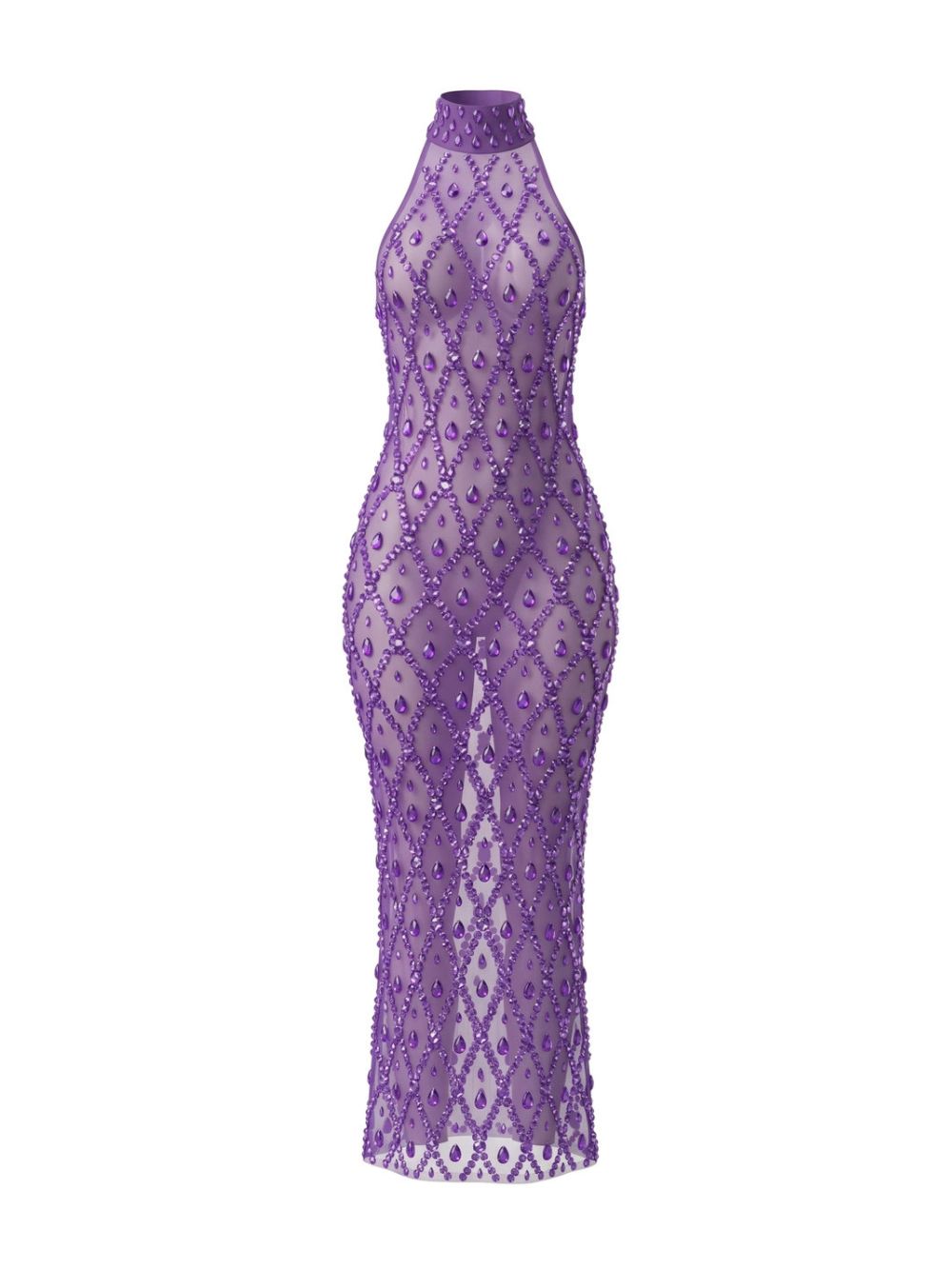 Crystal Sequin Mesh Maxi Dress Purple Flowering Girl