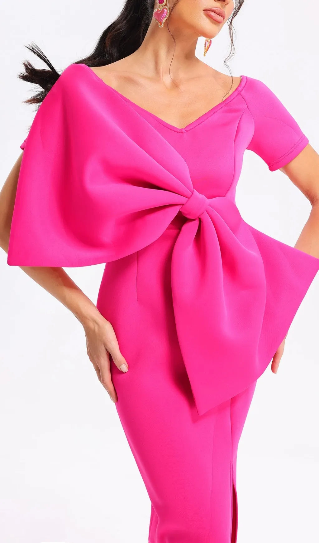 Ambrosine Pink Bow-Knot Midi Dress