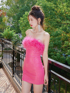 Dolores Feather Sequin Strapless Mini Dress Flowering Girl