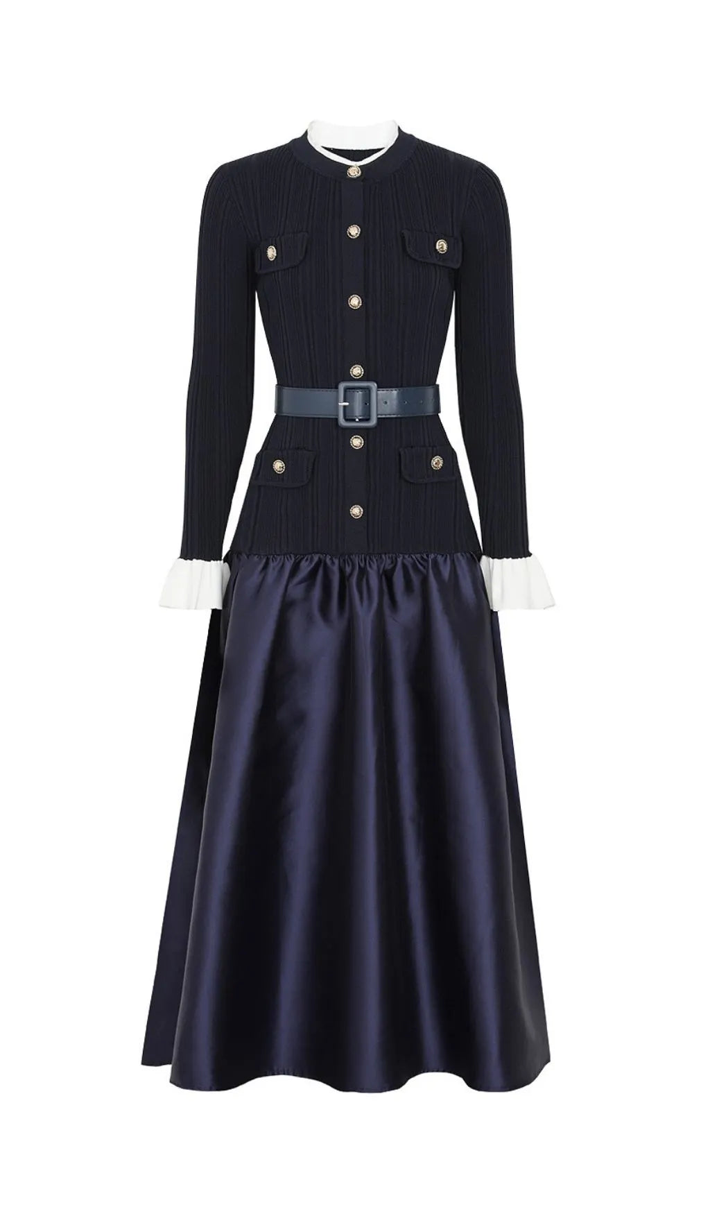 Kawena Navy Knit Long Sleeve Midi Dress Flowering Girl