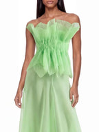 Ovelune Strapless Pleated Mesh Maxi Dress Flowering Girl
