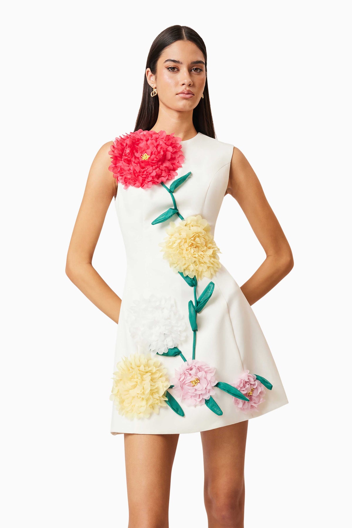 Buttercup Embroidered Mini Dress in Ivory Flowering Girl