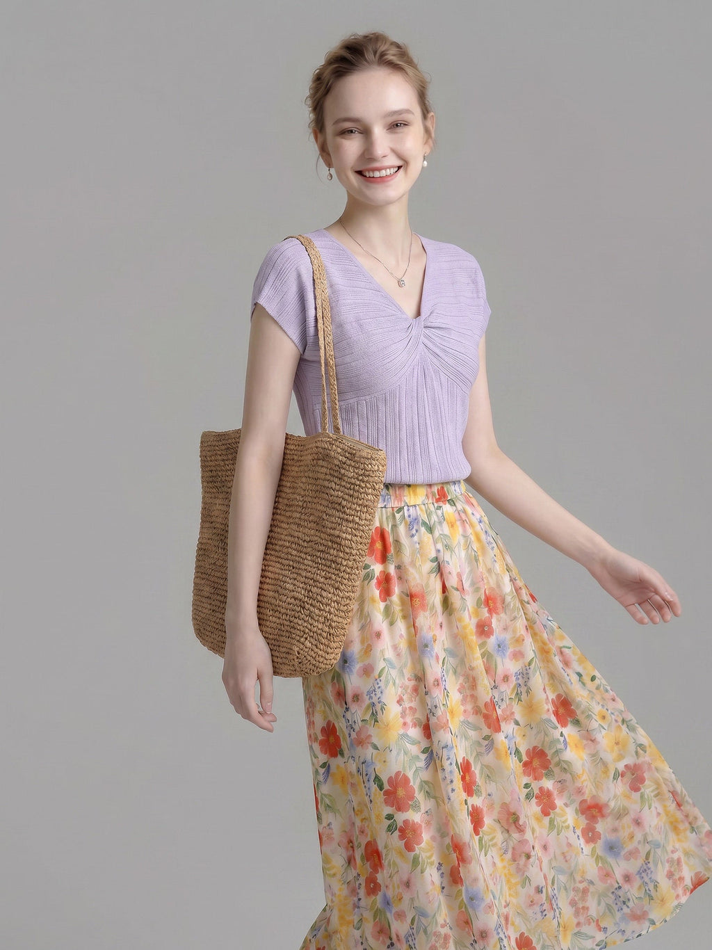 Front Twist V Neck Cap Sleeve Textured Knit Top Flowering Girl