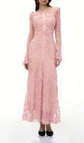 Tracy Pink 3D-Floral Embroidered Lace Maxi Dress Flowering Girl