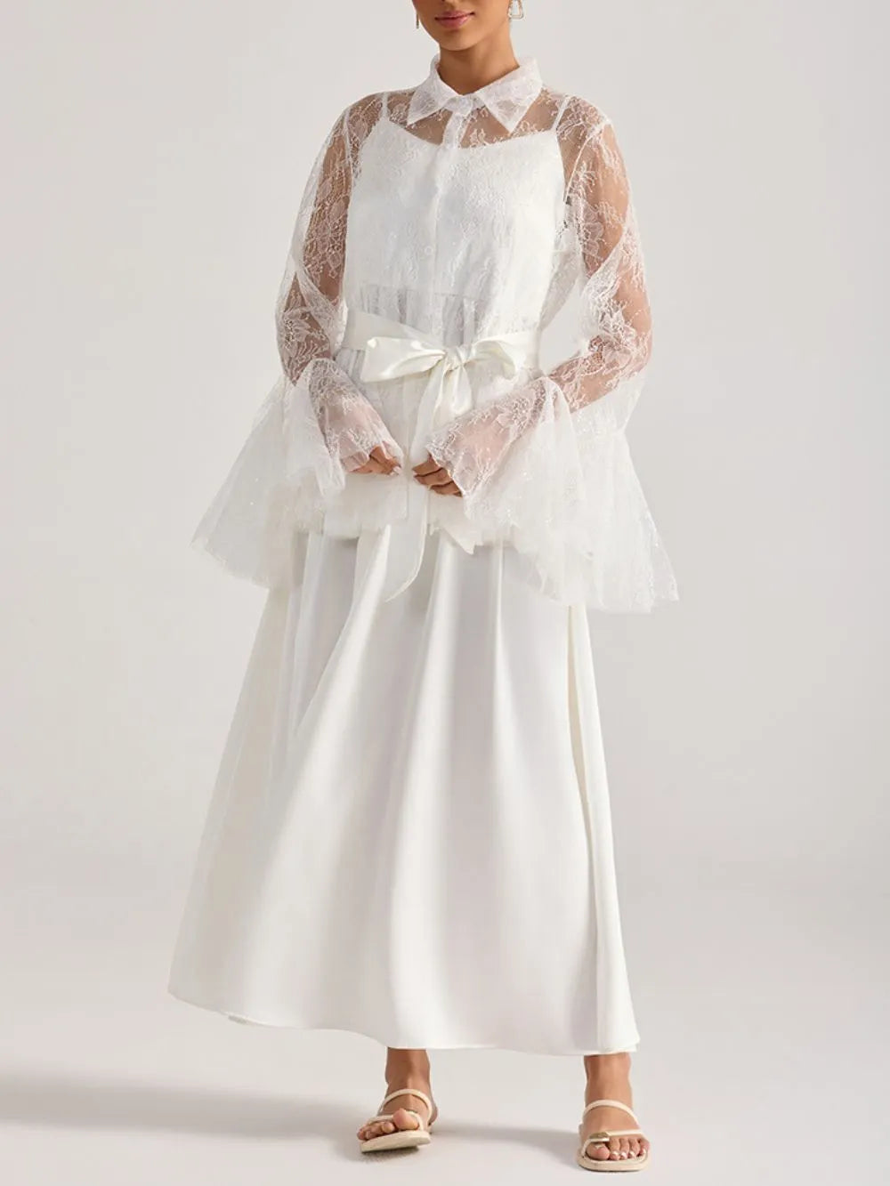 Miori White Lace Top & Maxi Dress Set Flowering Girl