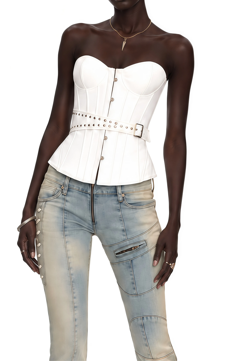 Strapless Sweetheart Belted Corset Top Flowering Girl