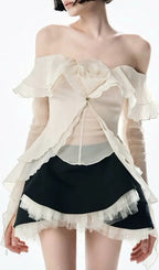 Gera Off-Shoulder Mesh Top & Mini Skirt Set Flowering Girl