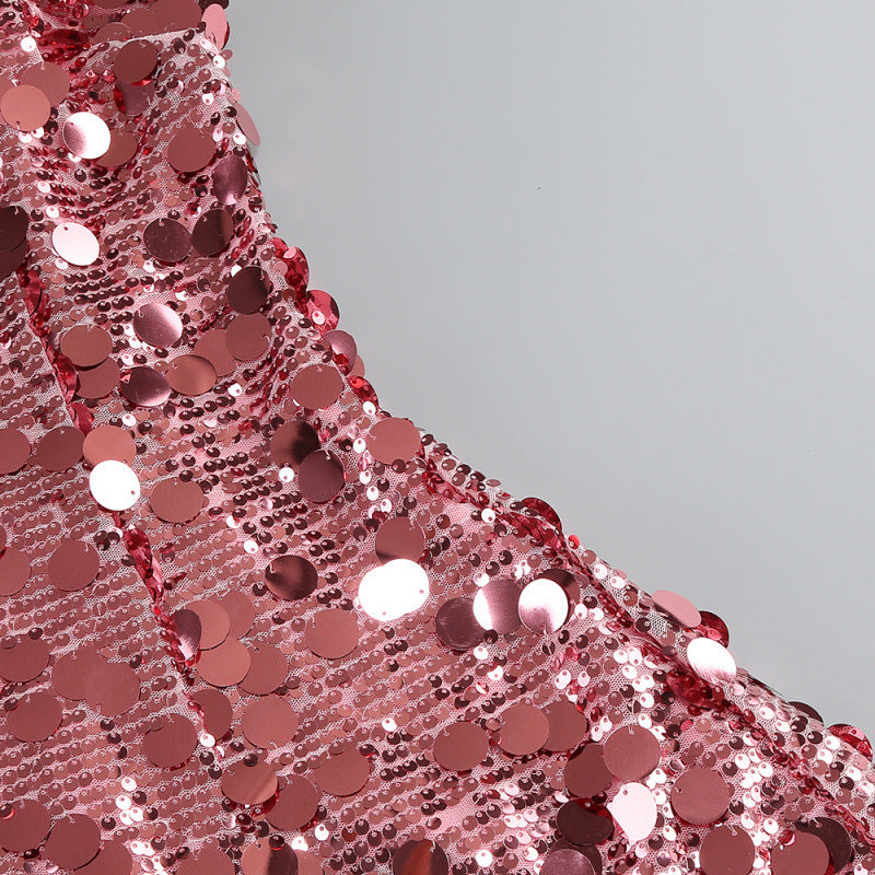 Virginia Strappy Sequin Embellished Mini Dress In Pink Flowering Girl