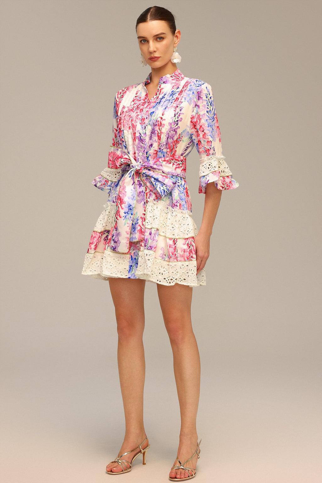 Zohara Lace Floral Printed Mini Dress Flowering Girl