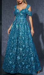 Dione Blue Flower Embroidery Maxi Dress Flowering Girl