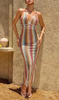 Yvoryth V Neck Wavy Maxi Dress Flowering Girl