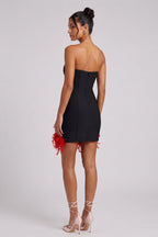 Black Bodycon Mini Dress with Red Feather Trim Flowering Girl