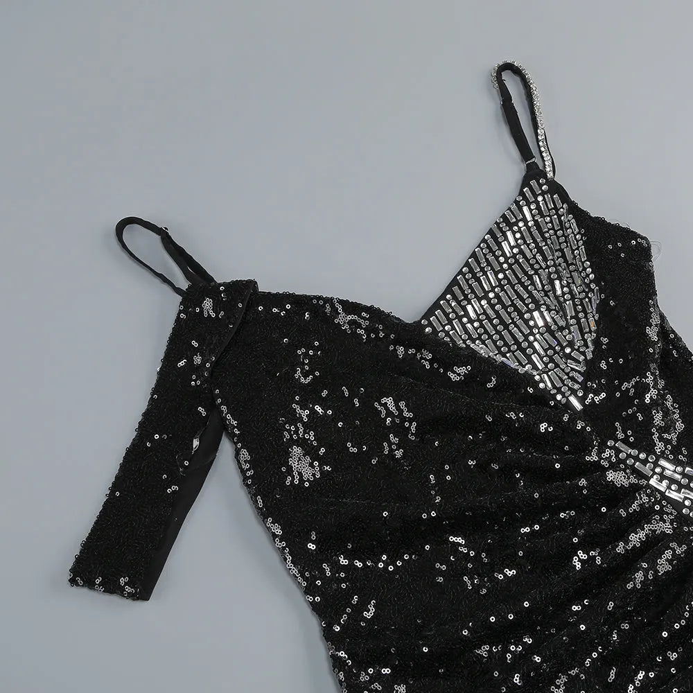 Sequin Strap Maxi Dress In Black Flowering Girl