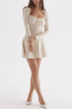 Lillian Square-Neck Knit Mini Dress Flowering Girl