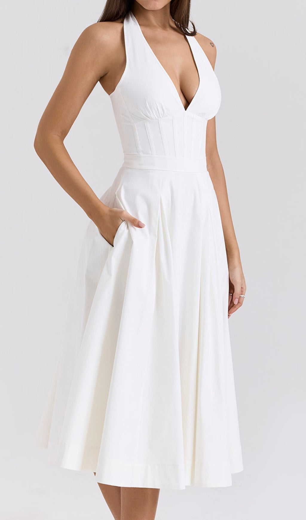 Dezba White Halter Corset Midi Dress Flowering Girl