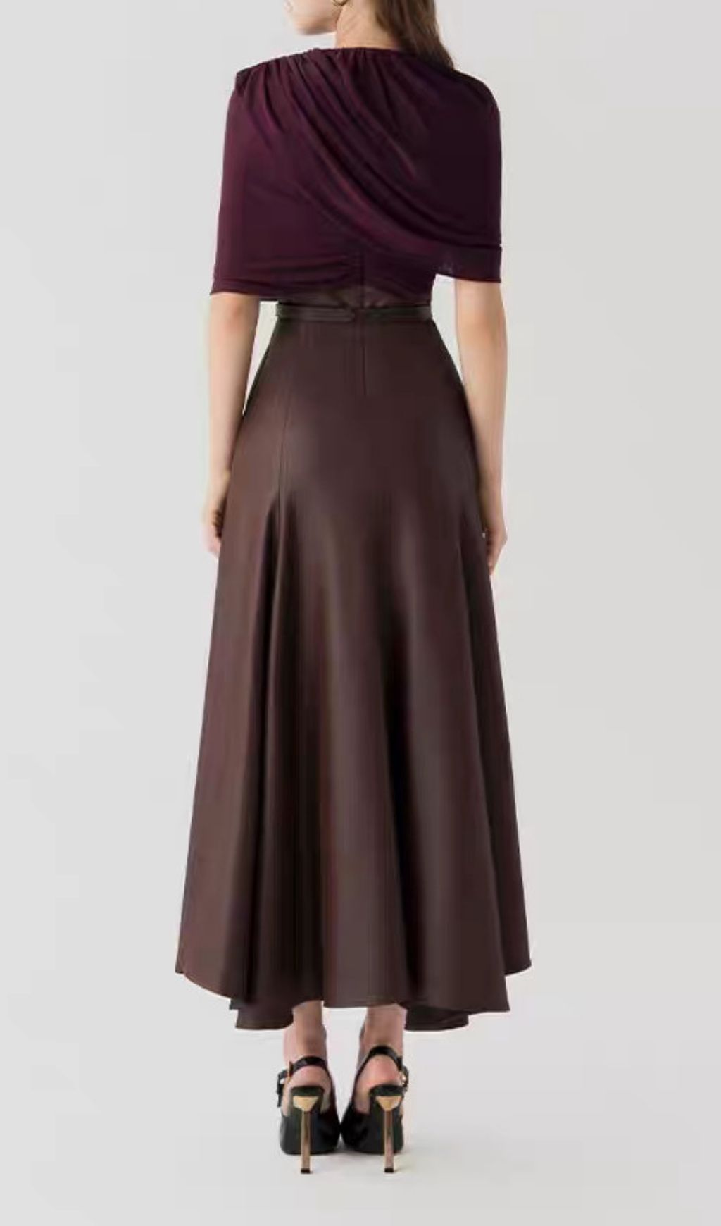 Kiona Coffee Leather Patchwork Maxi Dress Flowering Girl
