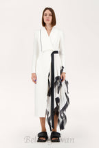 Asymmetric pleated ruffle trim blazer dress in white Flowering Girl