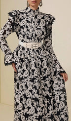 Alma Chiffon Embroidered Single Breasted Midi Dress With Belt - Black Flowering Girl