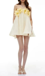 Sabrina Off-Shoulder 3D Floral Mini Dress In Yellow Flowering Girl