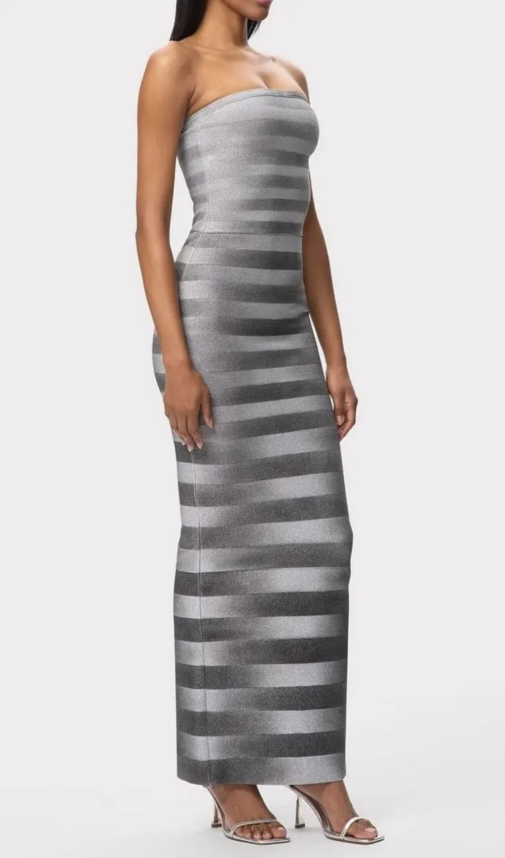 Janice Grey Stripes Bling Detail Bandage Maxi Dress In Silver Flowering Girl