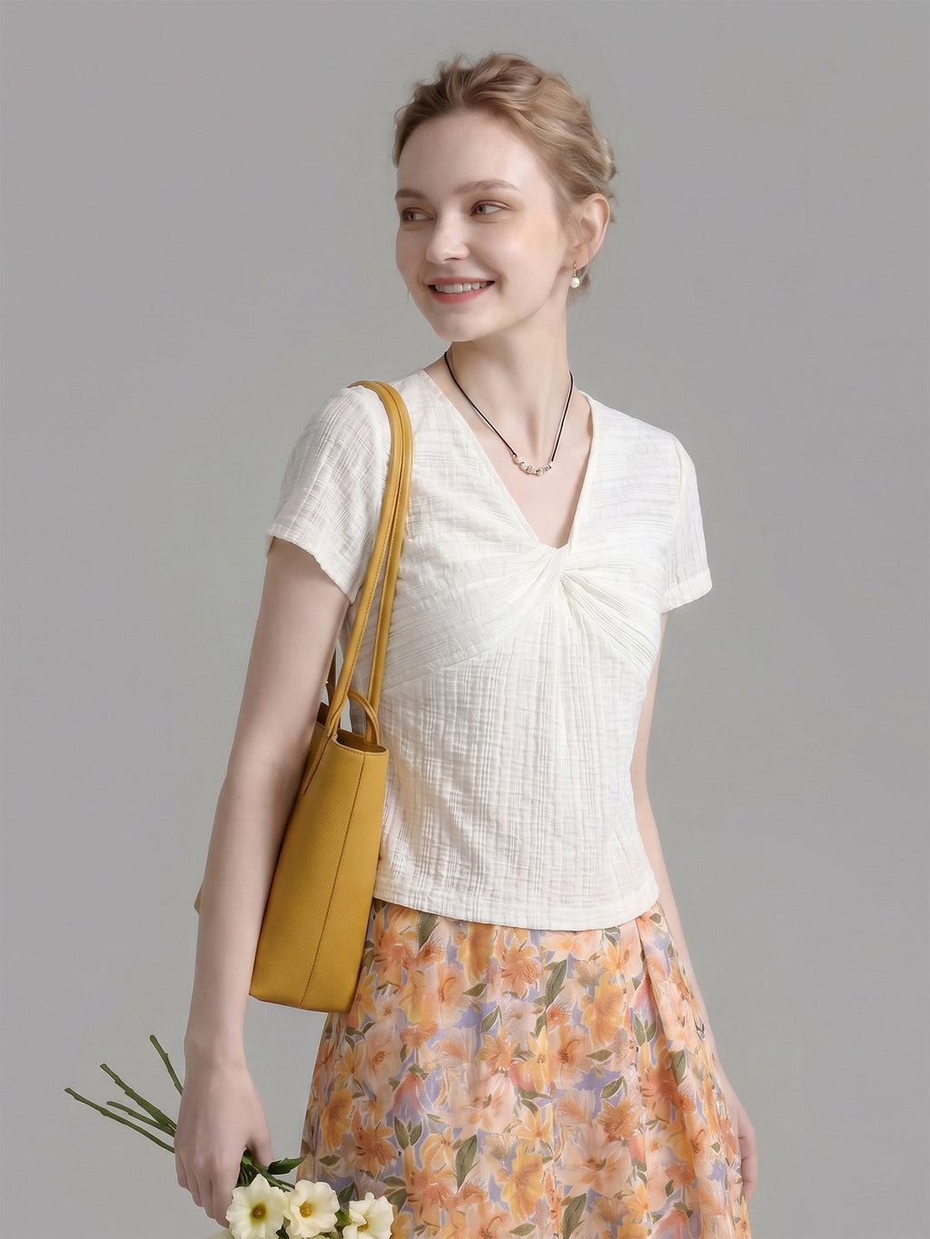Front Twist V Neck Cap Sleeve Textured Knit Top Flowering Girl