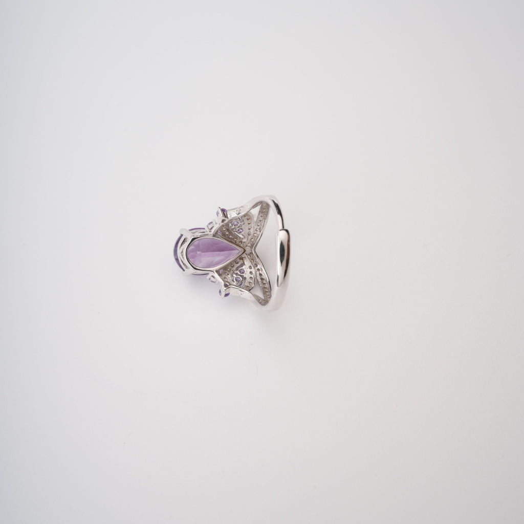 Eléonore Purple Pear Cut Gemstone Sterling Silver Adjustable Ring Flowering Girl