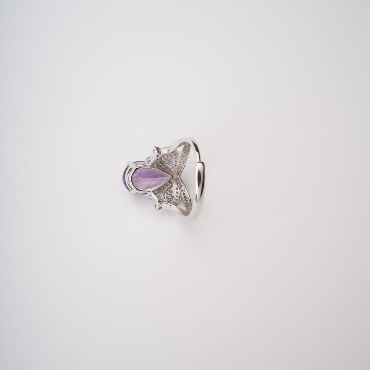 Eléonore Purple Pear Cut Gemstone Sterling Silver Adjustable Ring Flowering Girl