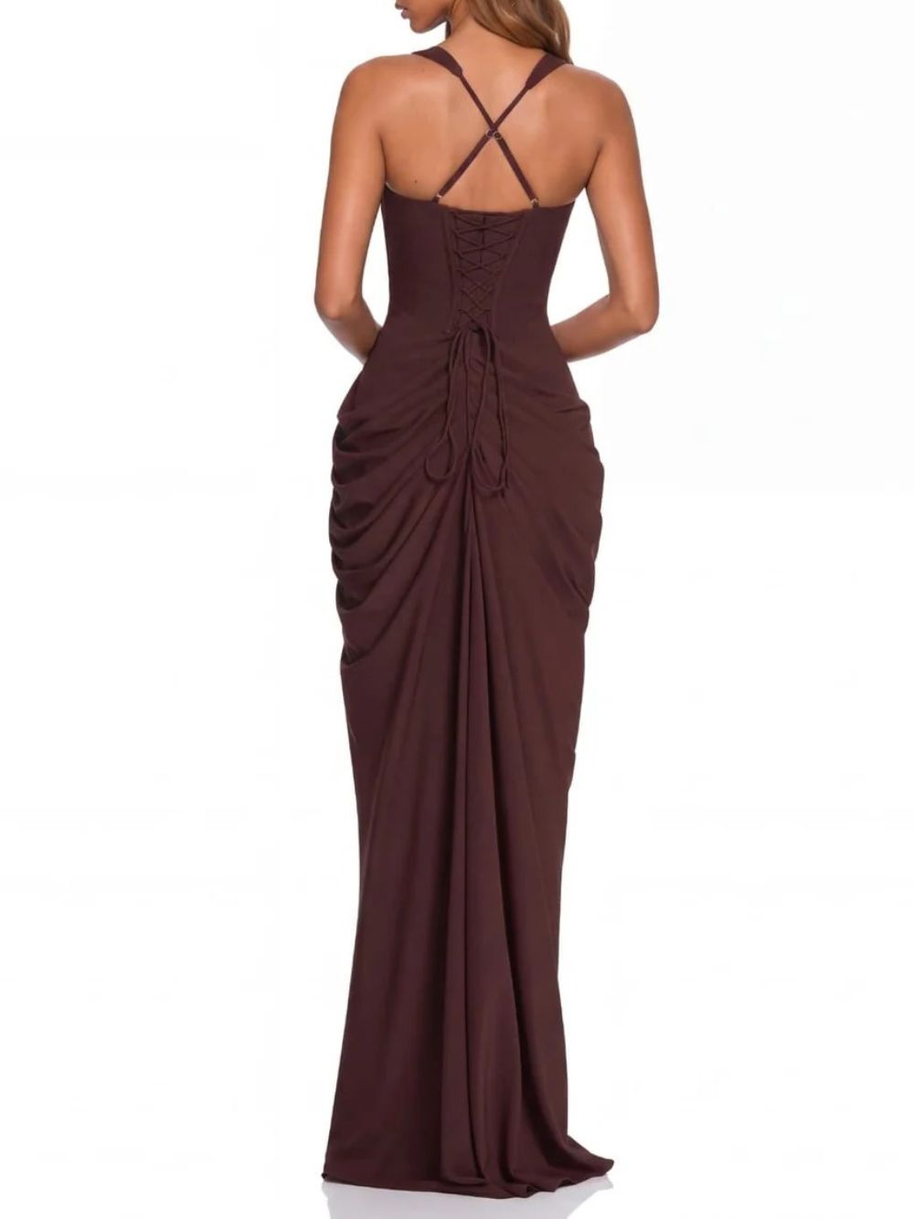 Keldrax Lace Up Ruched Split Maxi Dress Flowering Girl