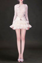 Eudora Lace Embroidery Ruched Trim Mini Dress In White Flowering Girl