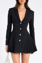 Beulah Pleate Blazer Mini Dress - Black Flowering Girl
