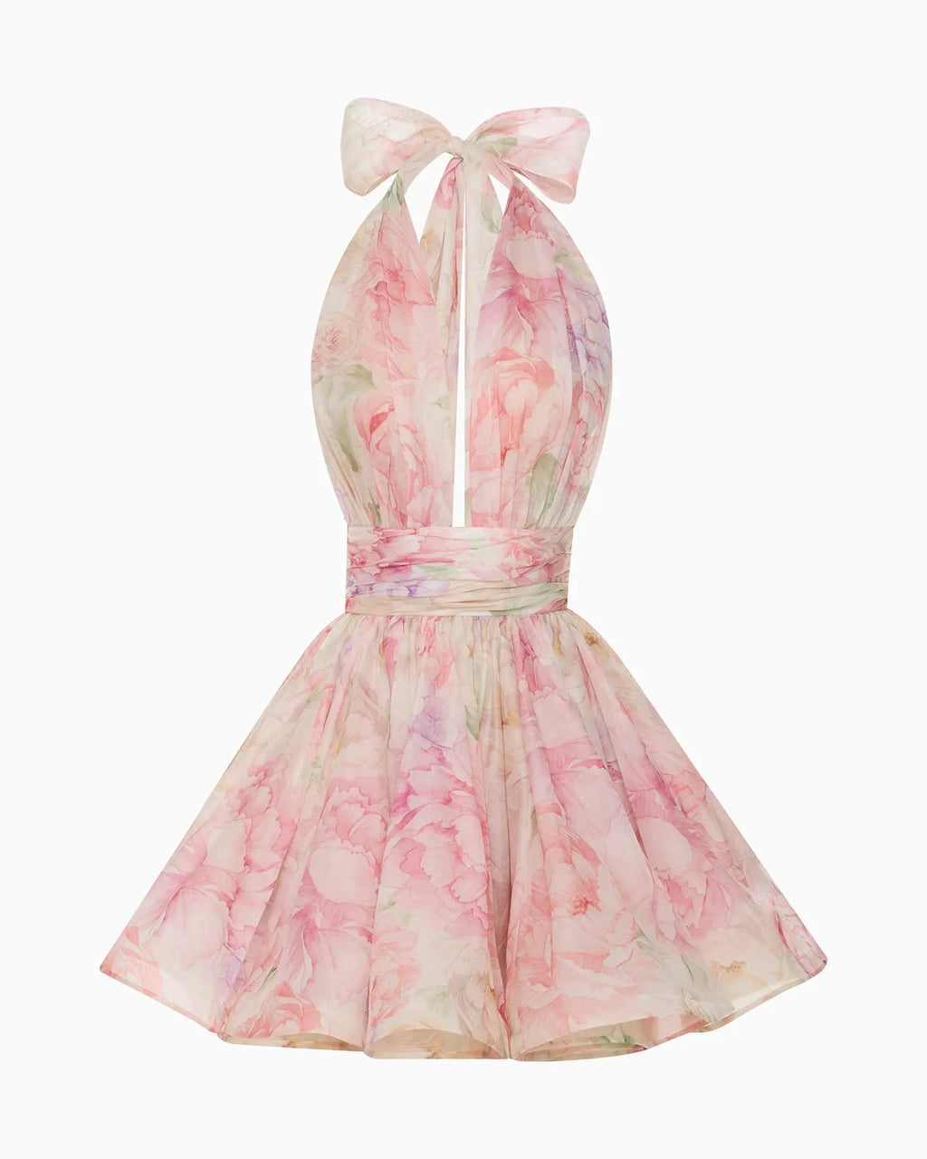 Murray Floral Print Halter Backless Mini Dress - Pink Flowering Girl