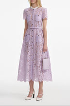 Lilac Lace Button Front Midi Dress Flowering Girl