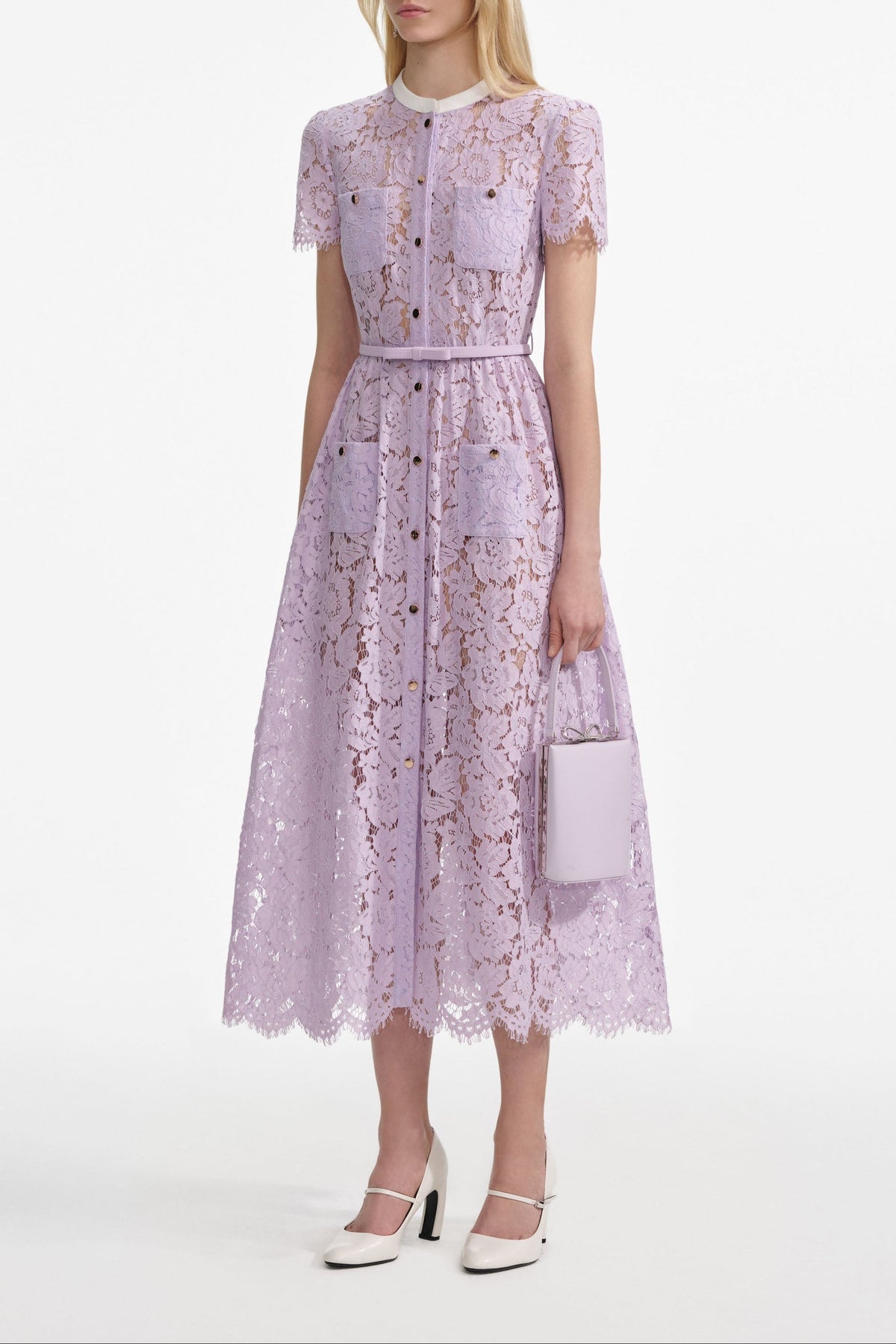 Lilac Lace Button Front Midi Dress Flowering Girl