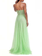 Ovelune Strapless Pleated Mesh Maxi Dress Flowering Girl
