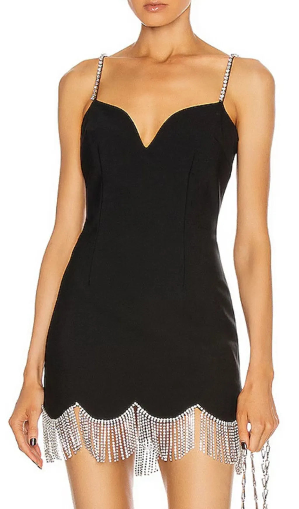 Govind Black Strappy Diamante Tassel Mini Dress Flowering Girl