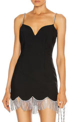 Govind Black Strappy Diamante Tassel Mini Dress Flowering Girl