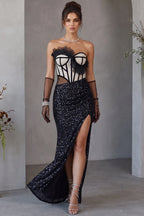 Black Sequined Knit Column Gown Flowering Girl
