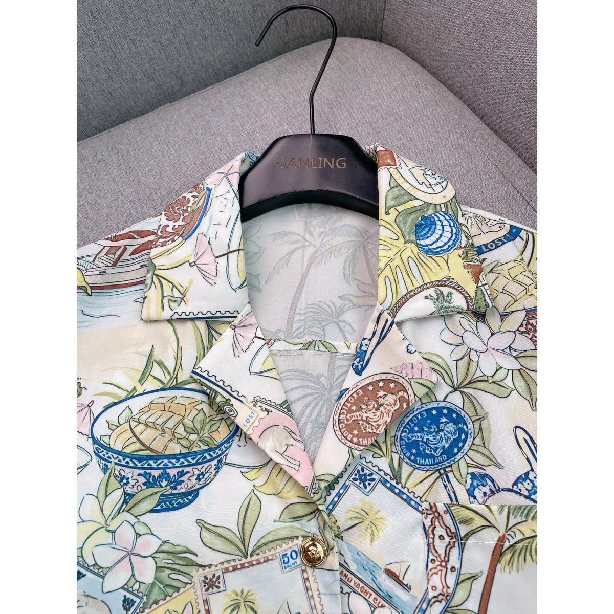 Patterned Cropped Shirt Flowering Girl