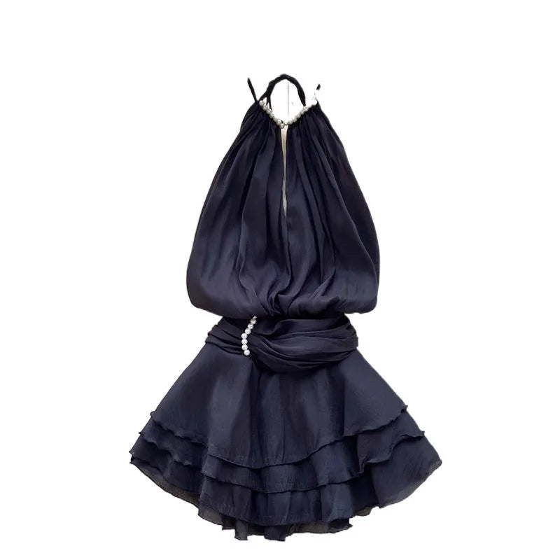 Halter Neck Beaded Mini Dress With Ruffled Chiffon Flowering Girl