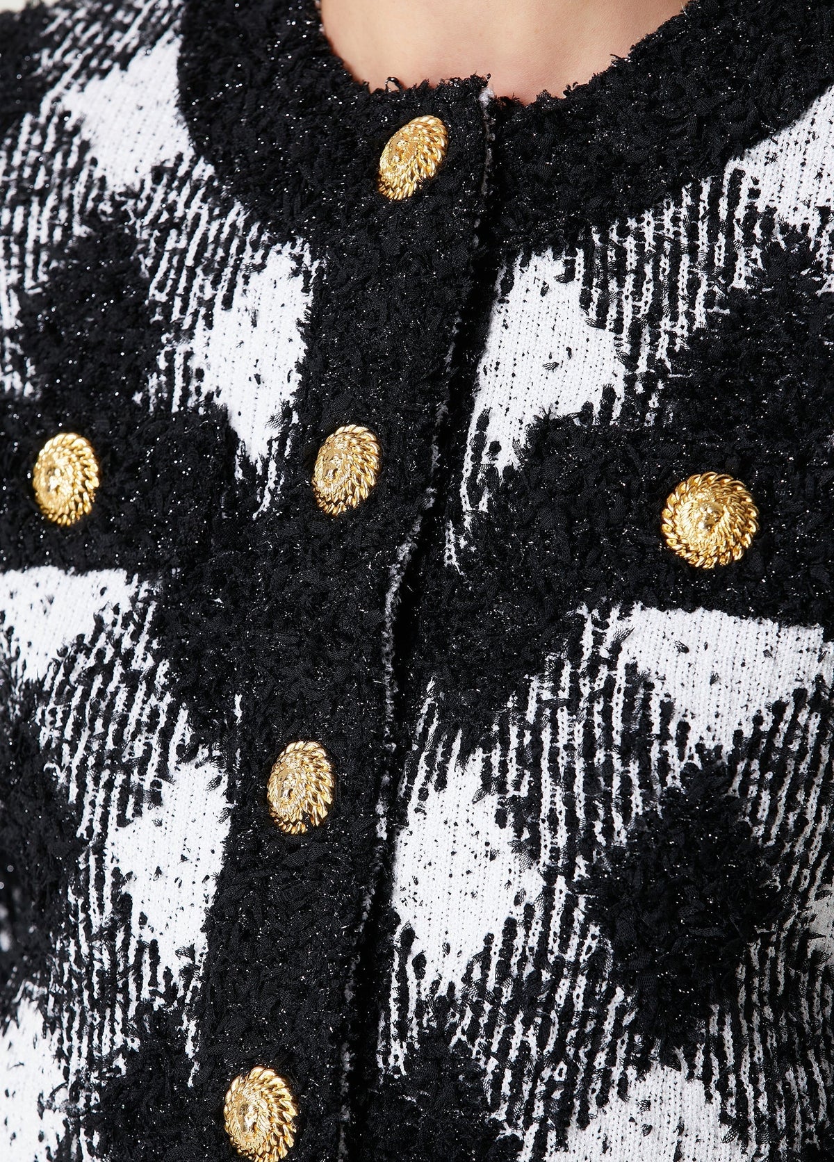 Black White Gingham Tweed Cardigan Flowering Girl