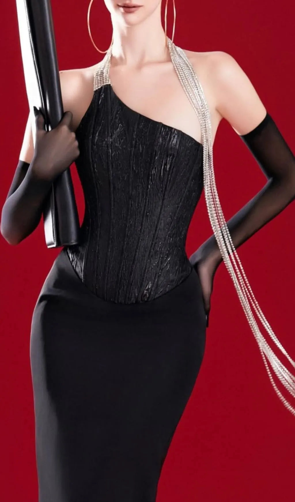 Josué Black Corset Diamond Chain Bandage Maxi Dress Flowering Girl