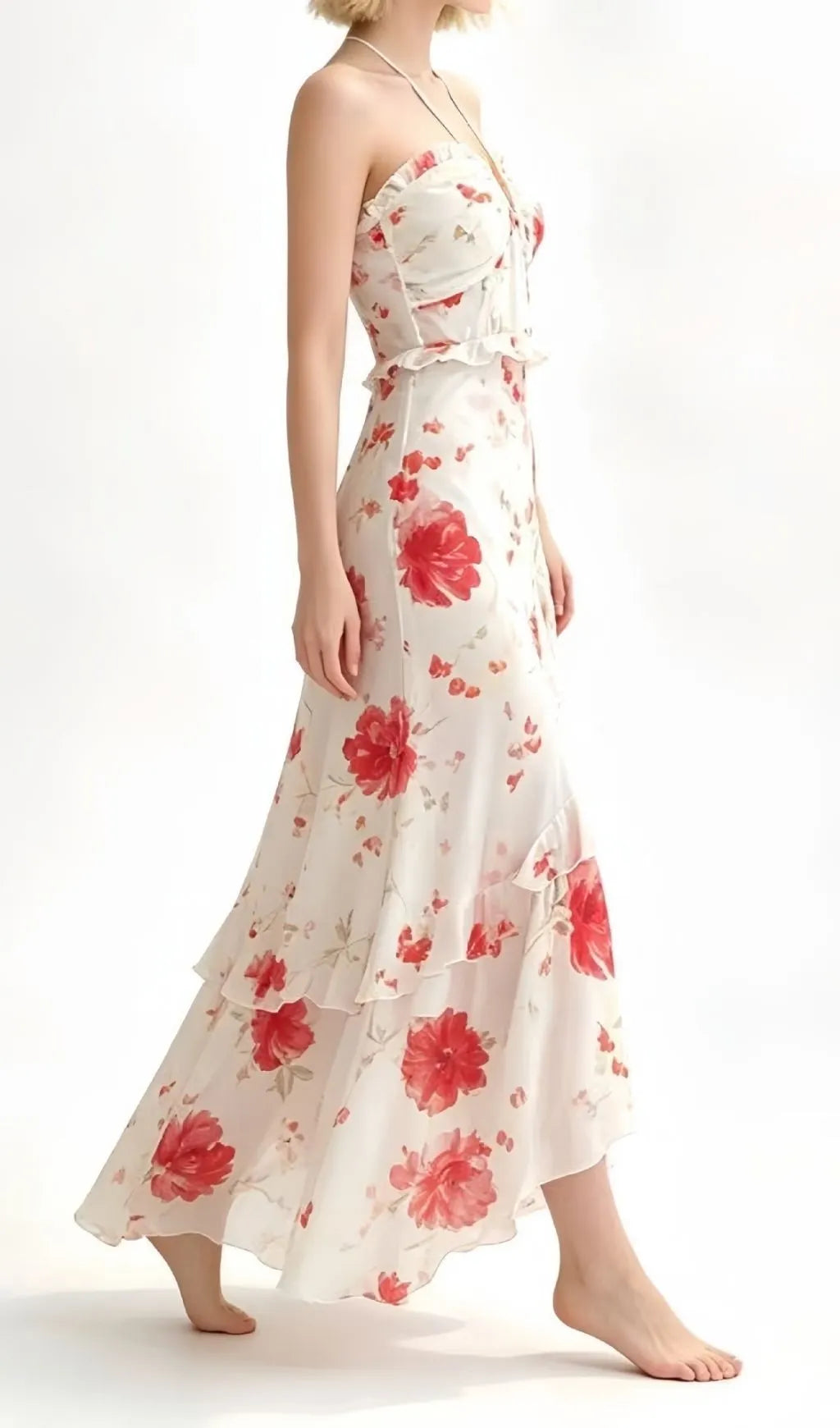 Lavish Halter Floral Ruffle Maxi Dress Flowering Girl