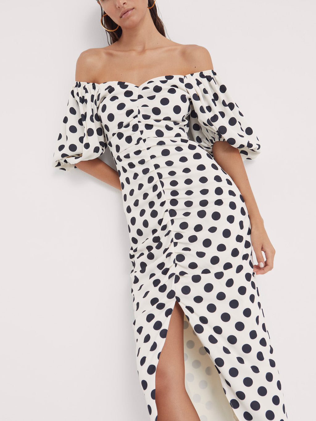 Rita Dots - Draped Polka Dot Midi Dress Flowering Girl