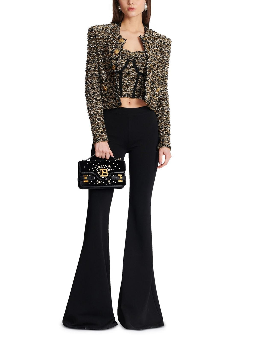 Cropped lurex tweed jacket in gold Flowering Girl