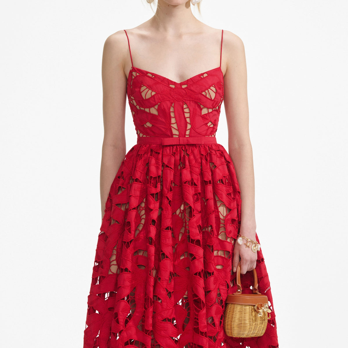 Wendy Red Bow Embroidered Midi Dress Flowering Girl