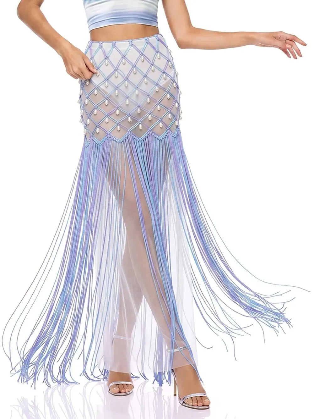 Trevianx Fringe Crystal Mesh Skirt Flowering Girl